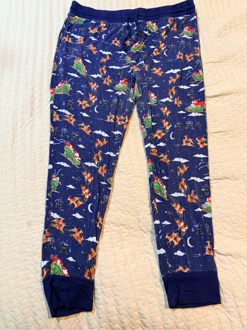 Little Sleepies Navy Blue Holiday Pajama Pants with Santa Sleigh Print